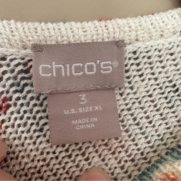 SOLD Chicos XL Paisley Sweater Cross Back Long Tunic Length Colorful 3/4 Sleeve - Picture 9 of 11